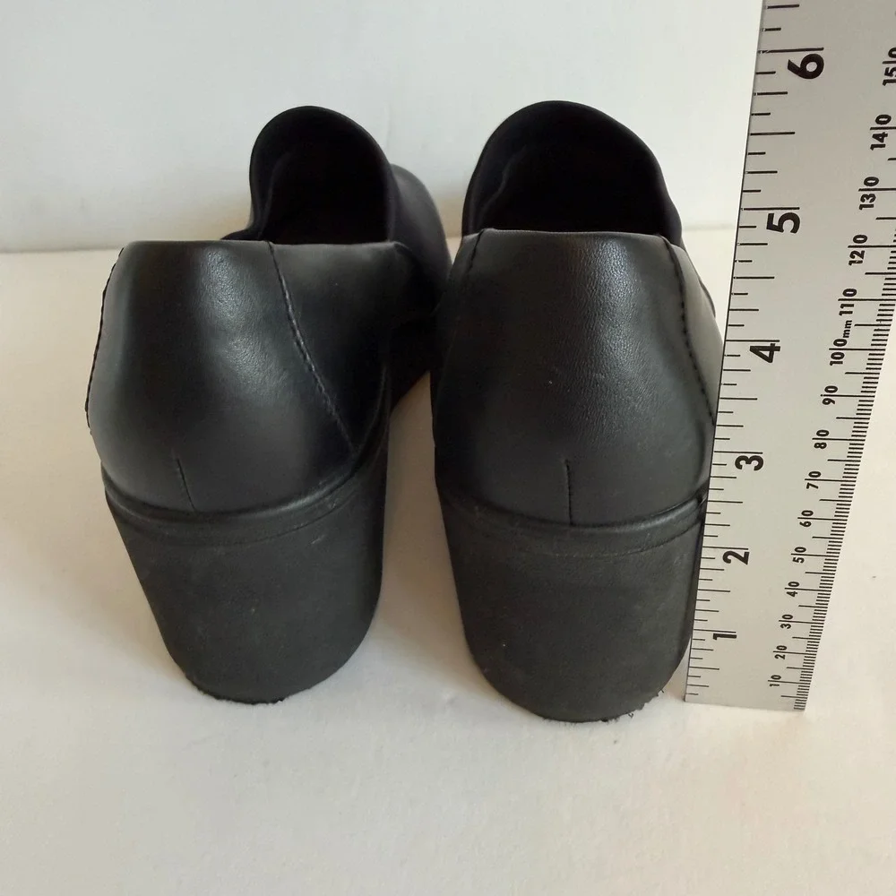 Clarks Collection Black Wedge Slip On Shoes Womens 8W Wide‎ Comfort Loafers